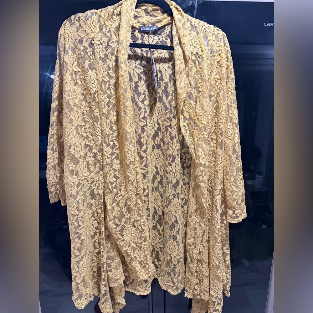 Lace cardi wrap/kimono/ mustard gold